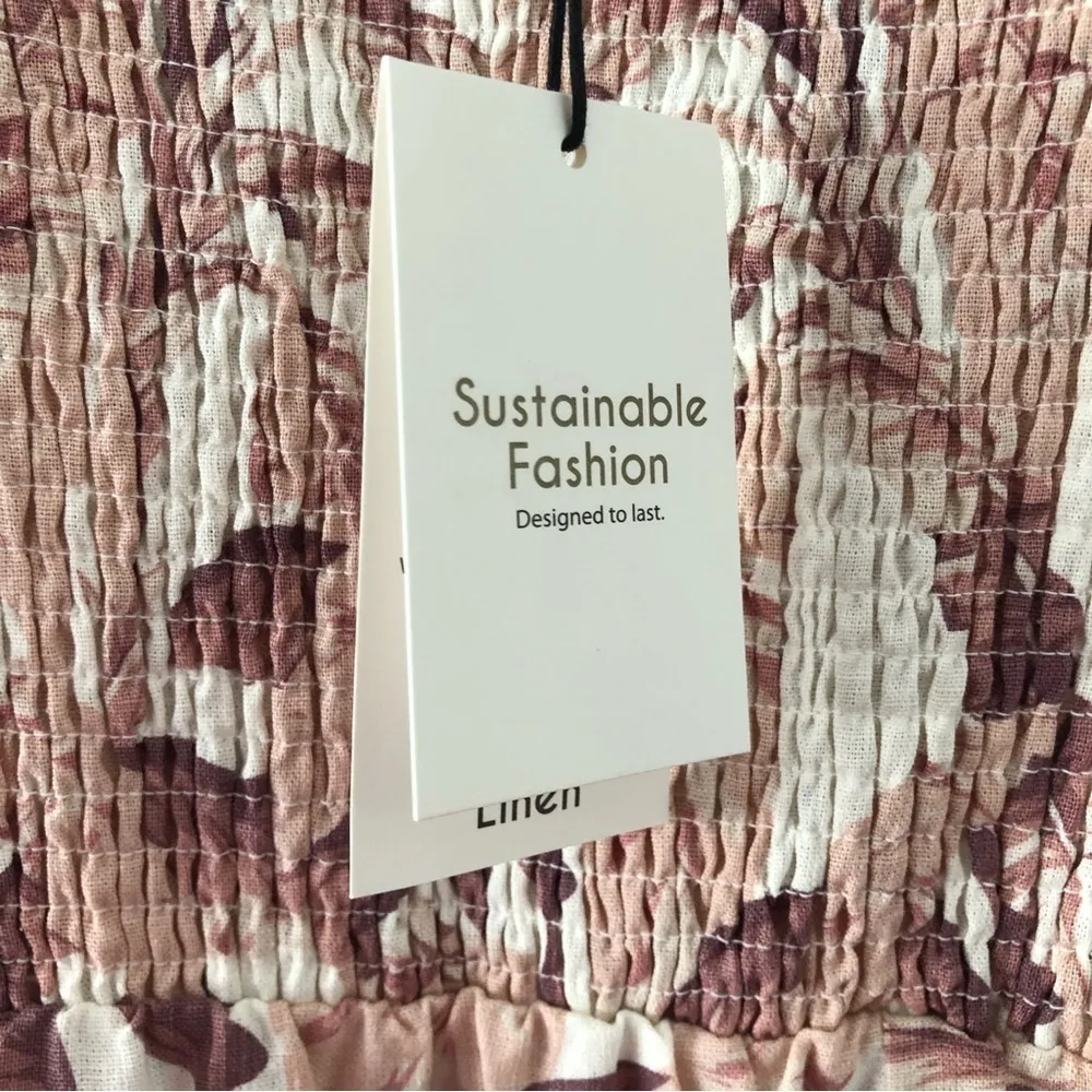 House of Harlow 1960 Linen Smocked Leaf Print Dress NEW - Image 8