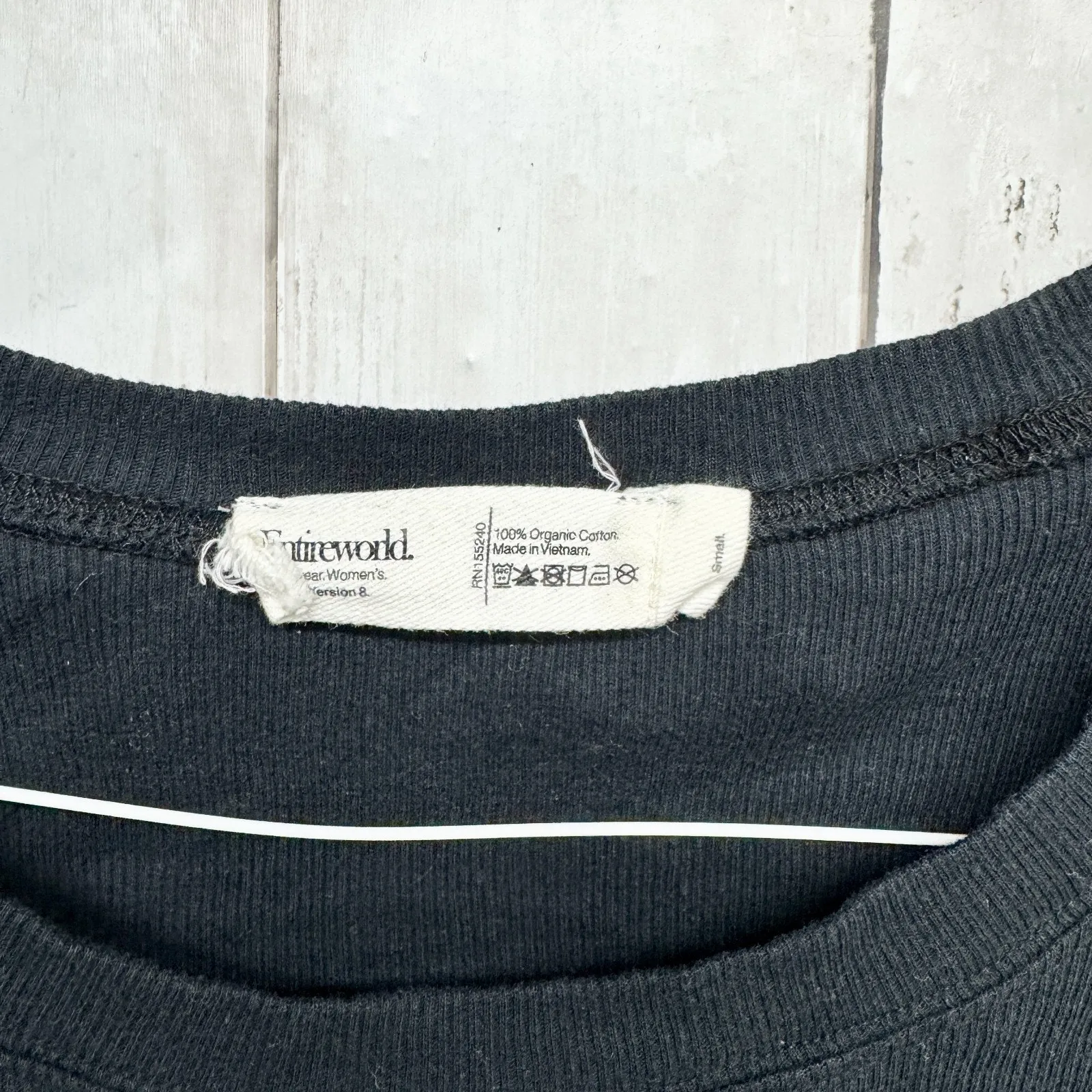 Entireworld Top Women Size Small Black Organic Cotton Ribbed Short Sleeve Shirt - Image 2