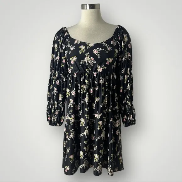 Smith & Quinn Greta Black Floral Puff Sleeve Mini Dress Size M‎ Size M - Image 4