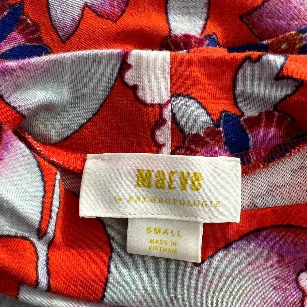 Anthropologie Maeve Cleary Dress Floral Mock Neck Jersey Orange‎ Red Size Small - Image 12