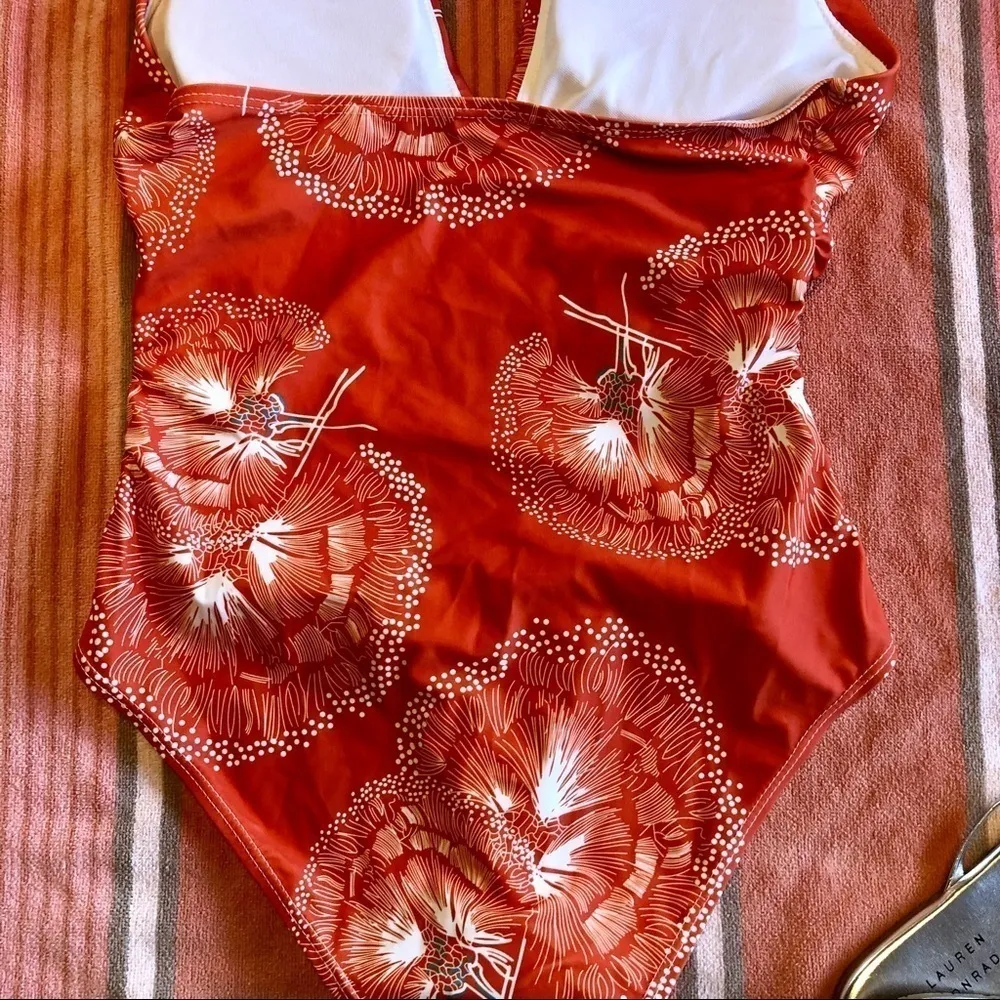 NWOT Eomenie One Piece Ruched Halter Swimsuit Size Small. Orange - Image 8