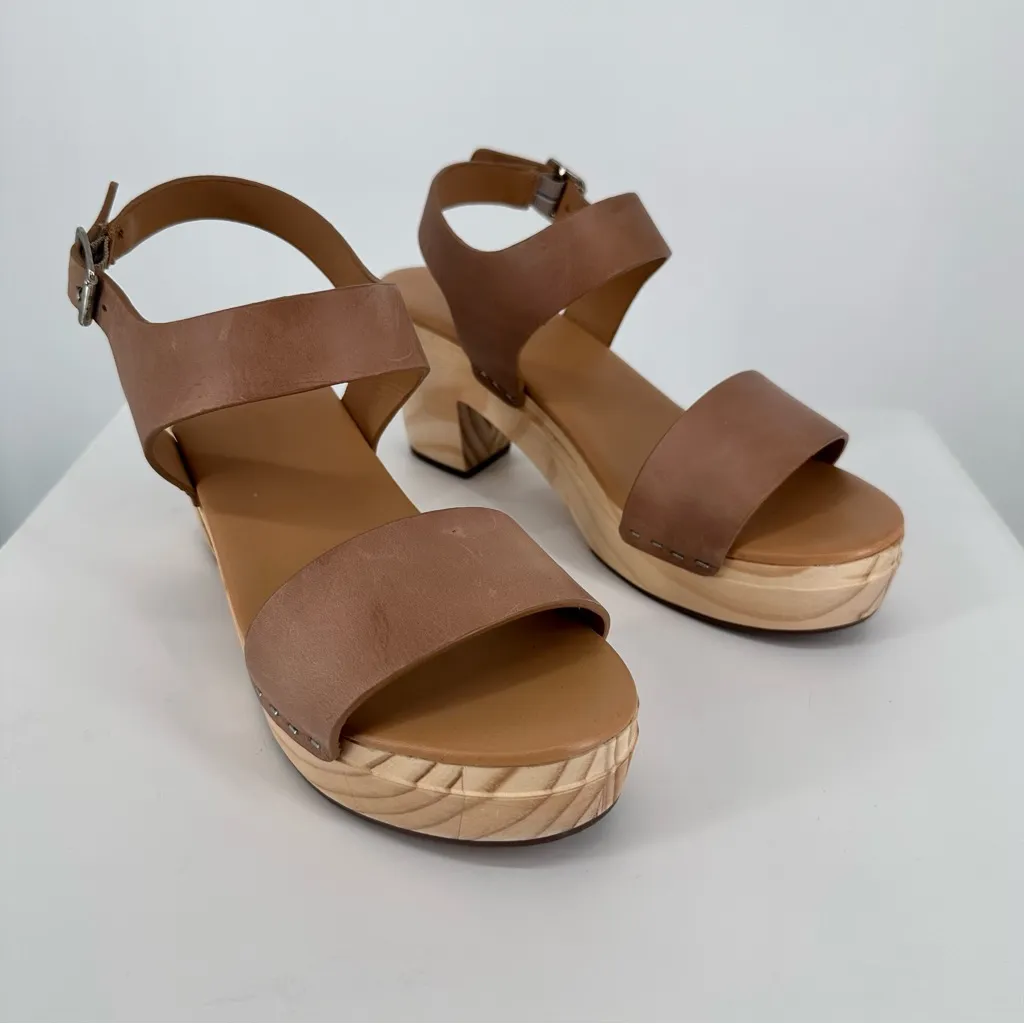 Nisolo All Day Open Toe Clog size 8 in Almond Leather Wood Bohemian Boho Heeled Tan - Image 2