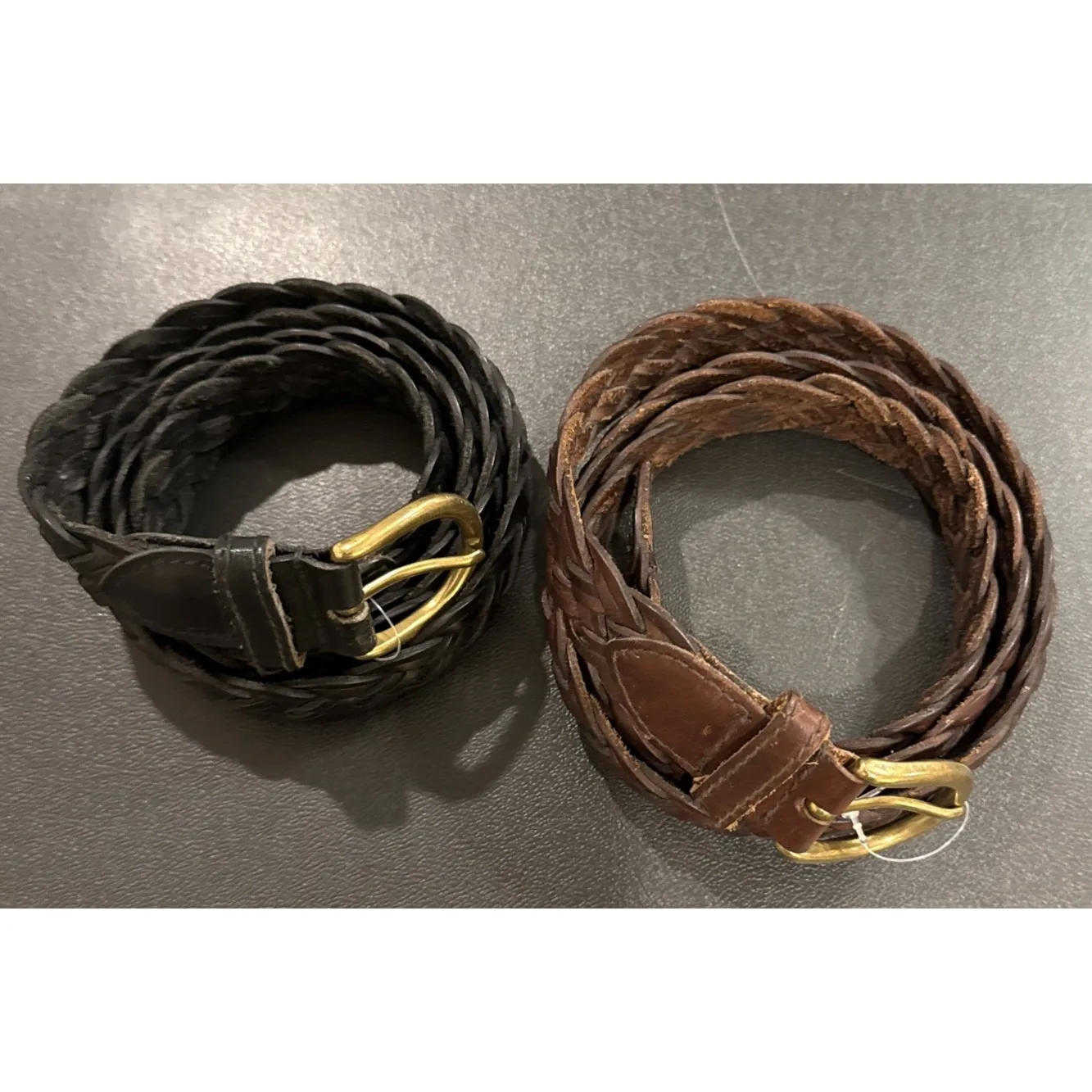 Womens Size 38 Black Brown Braided Woven Genuine Leather Belts Belt Set Of 2 - Image 2