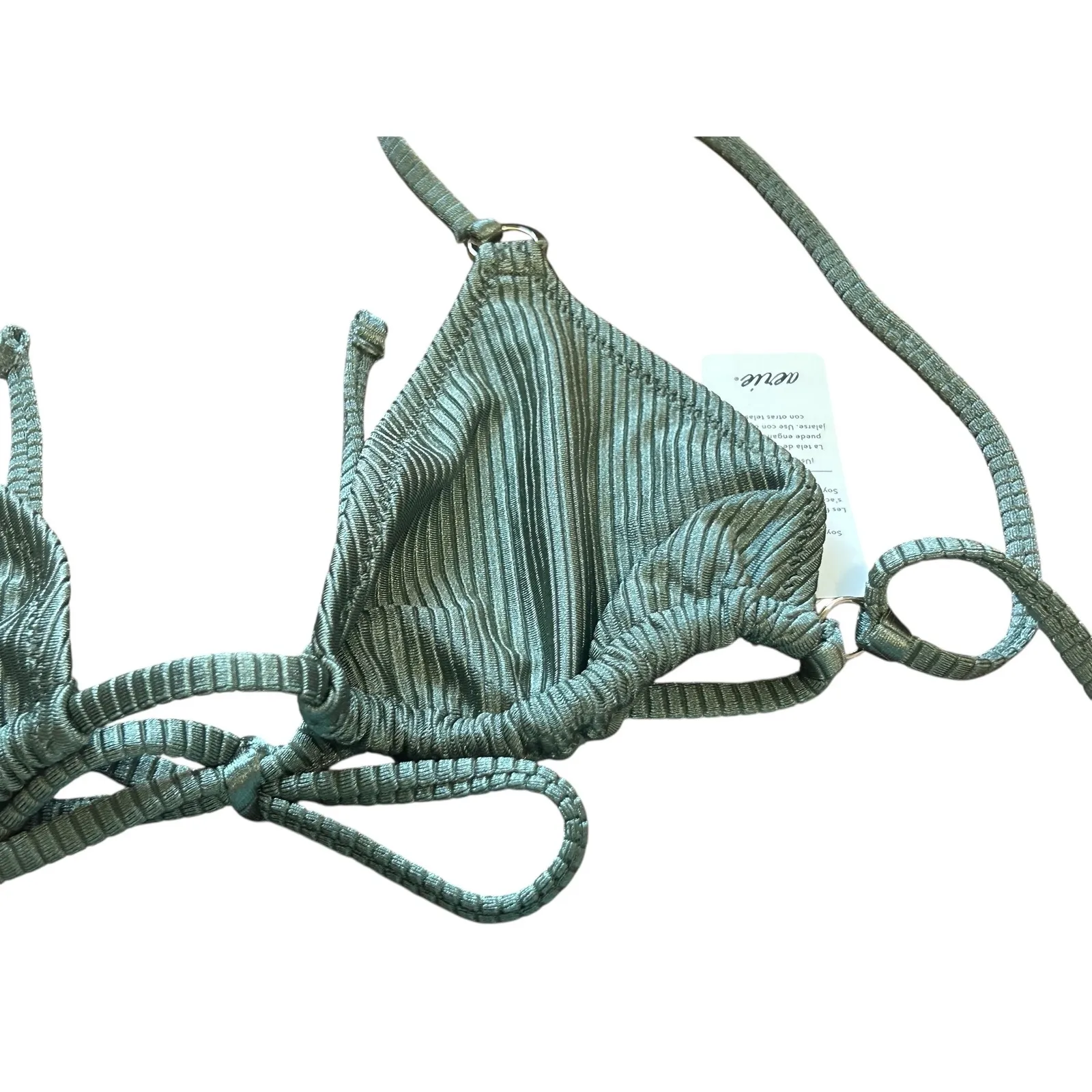 Aerie ribbed String Triangle Bikini Top‎ size small NWT green - Image 3
