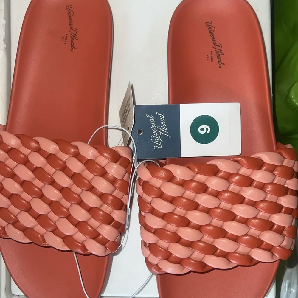 NWT Sz 9 Universal Thread braided pink orange slides - Image 5