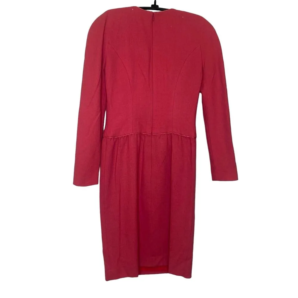 Vintage 1980’s Carolina Herrera for Bergdorf Pink Wool Dress Sz 4 Pink Zip Close - Image 7
