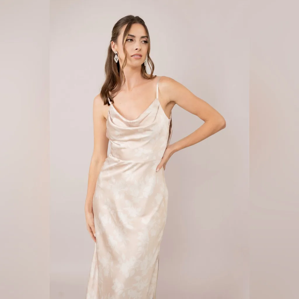 Revelry Nadia Satin Floral Print Maxi Dress in Gold Champagne Bouquet 6 - Image 2