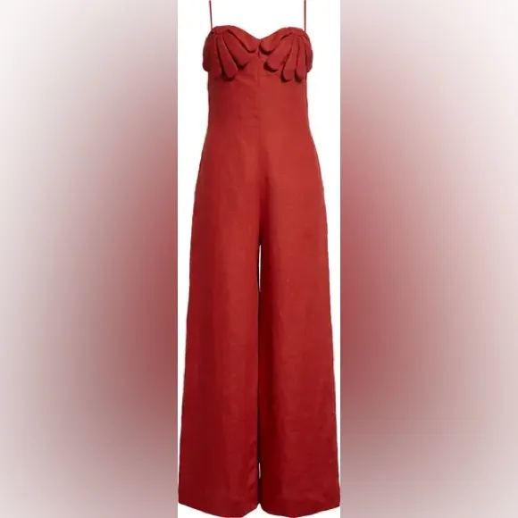 FARM RIO Red Petals Bodice Euroflax™ Premium Linen Jumpsuit, Size Medium , $260 - Image 8