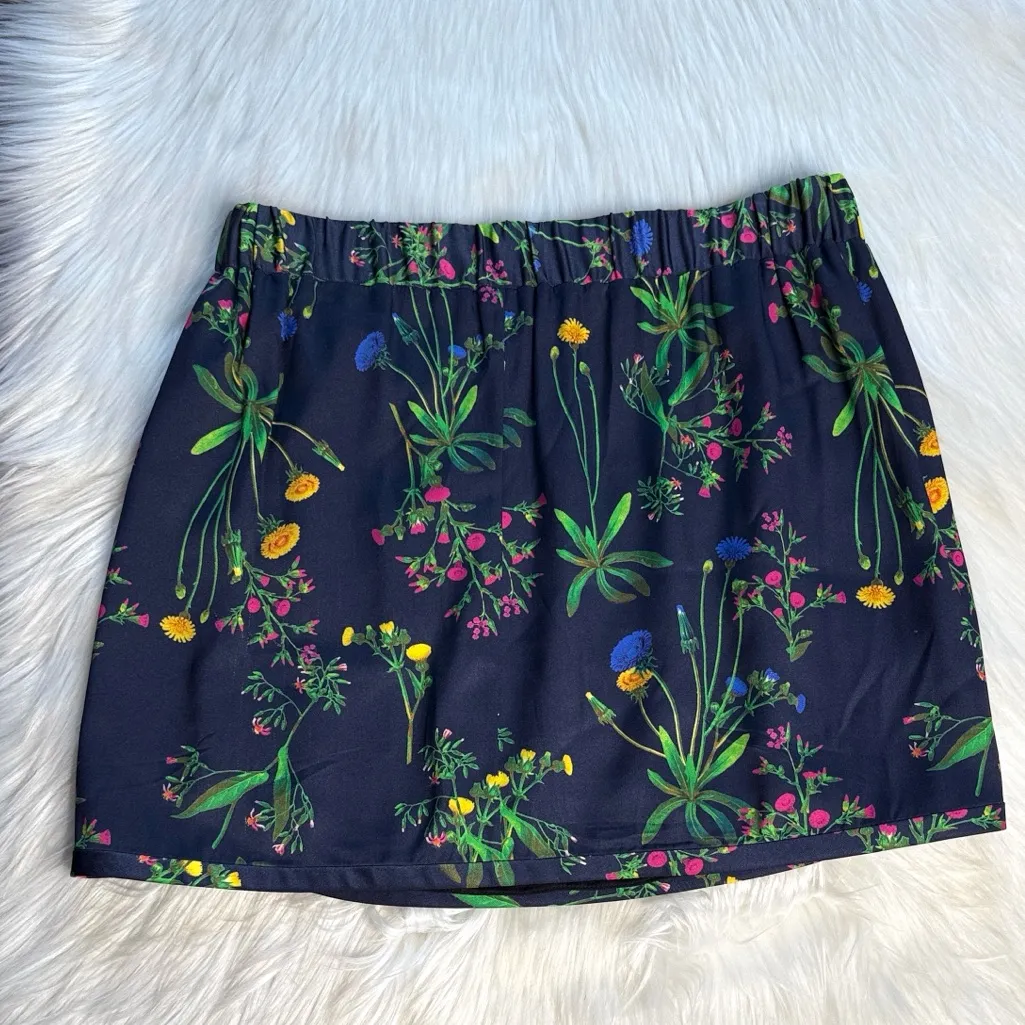 Marissa Webb Navy and Green Floral Silk Mini Skirt Yellow - Image 5