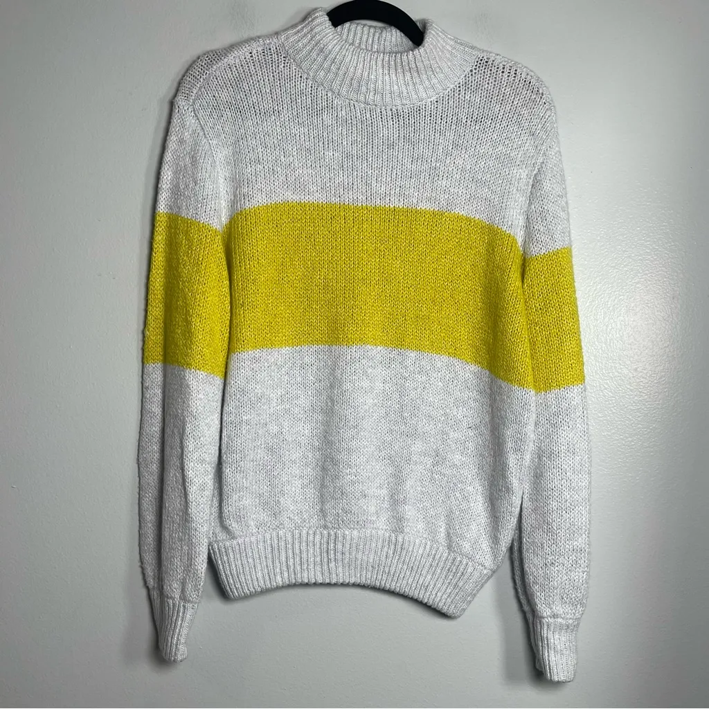 AERIE Oh Snow Soft Sweater XS Grey Yellow Stripe NEW Oversized Mockneck Cozy - Image 2