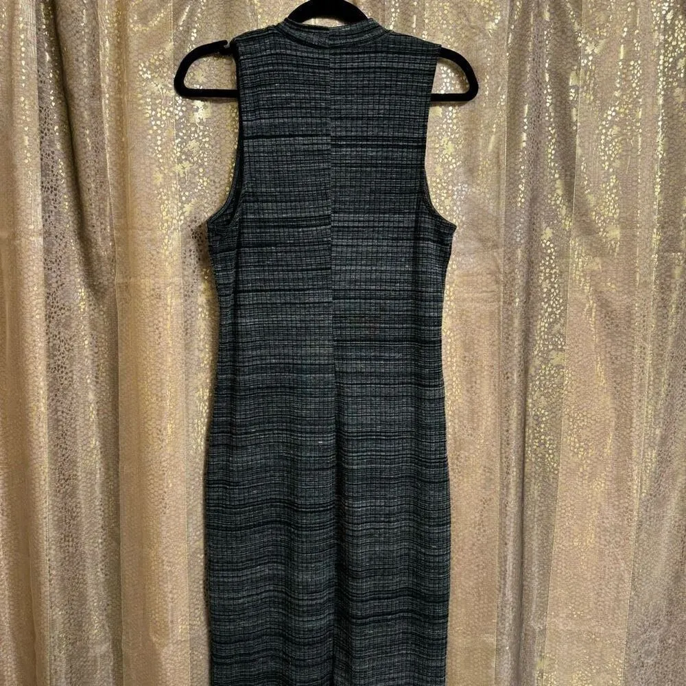 Express Black Gray Heathered Ribbed Mock Neck Maxi Dress Sleeveless Large - Image 2