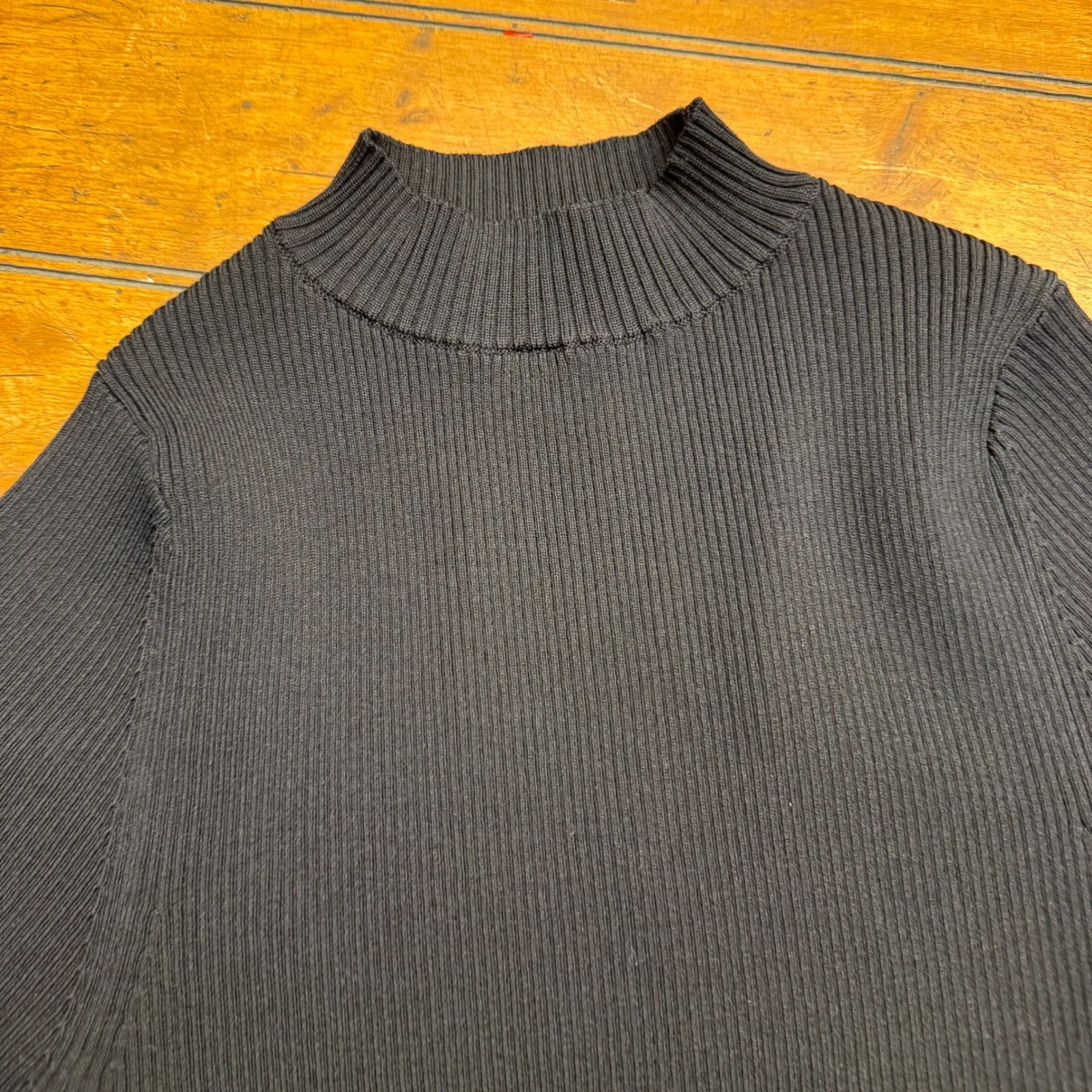 BAILEY 44 Black Ribbed Mock Neck Elbow Sleeve Knit Top Womens Size S - Image 2