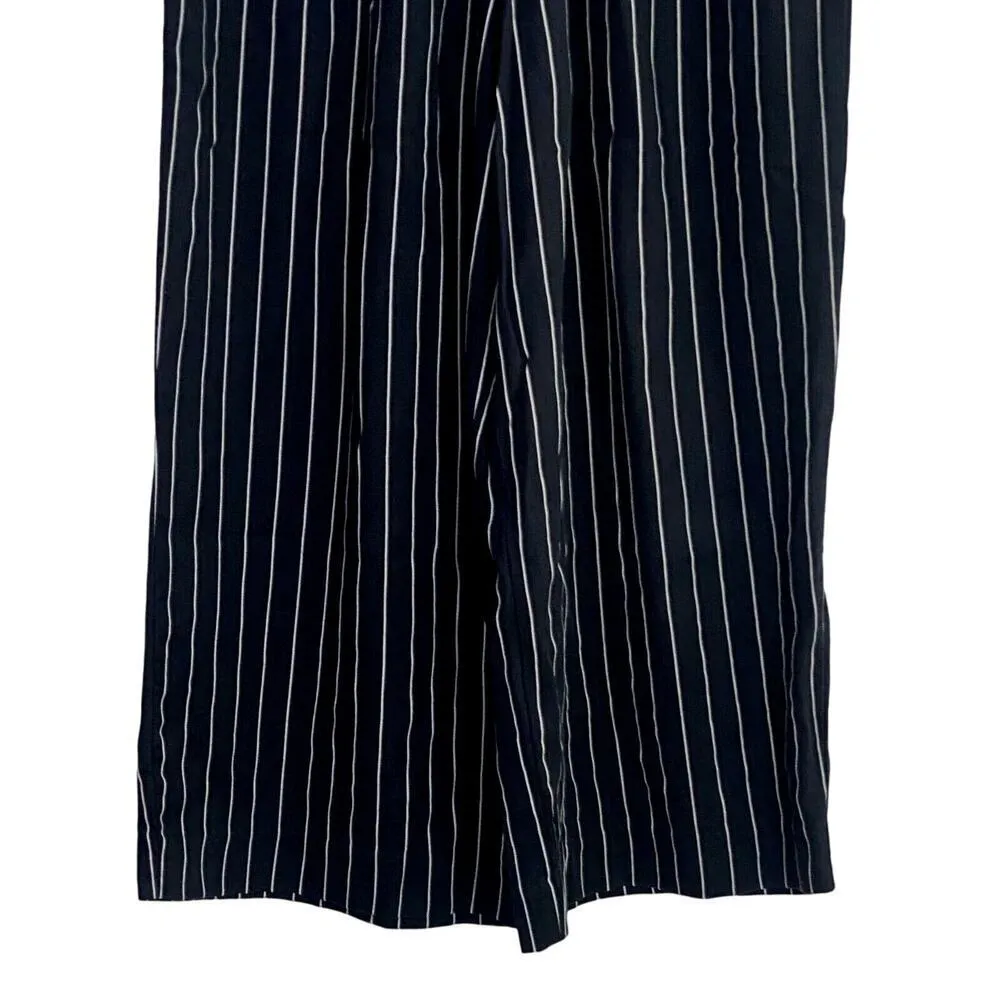 Zara Striped Wide Leg Crop Paperbag Trousers Elastic Waist Pockets S Black White - Image 4