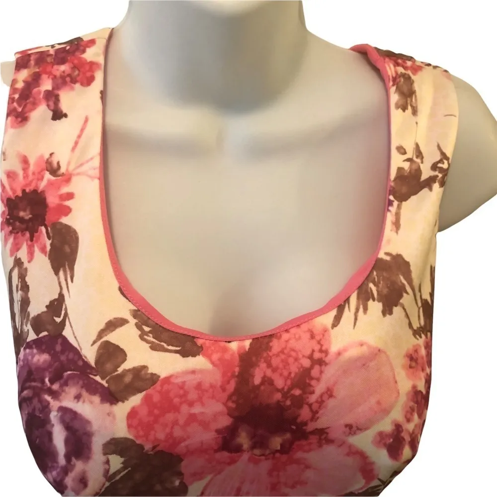 VTG 70’s Pink Floral Scoop Neck Straight Maxi Dress Sz. 6 Sleeveless Summer - Image 5