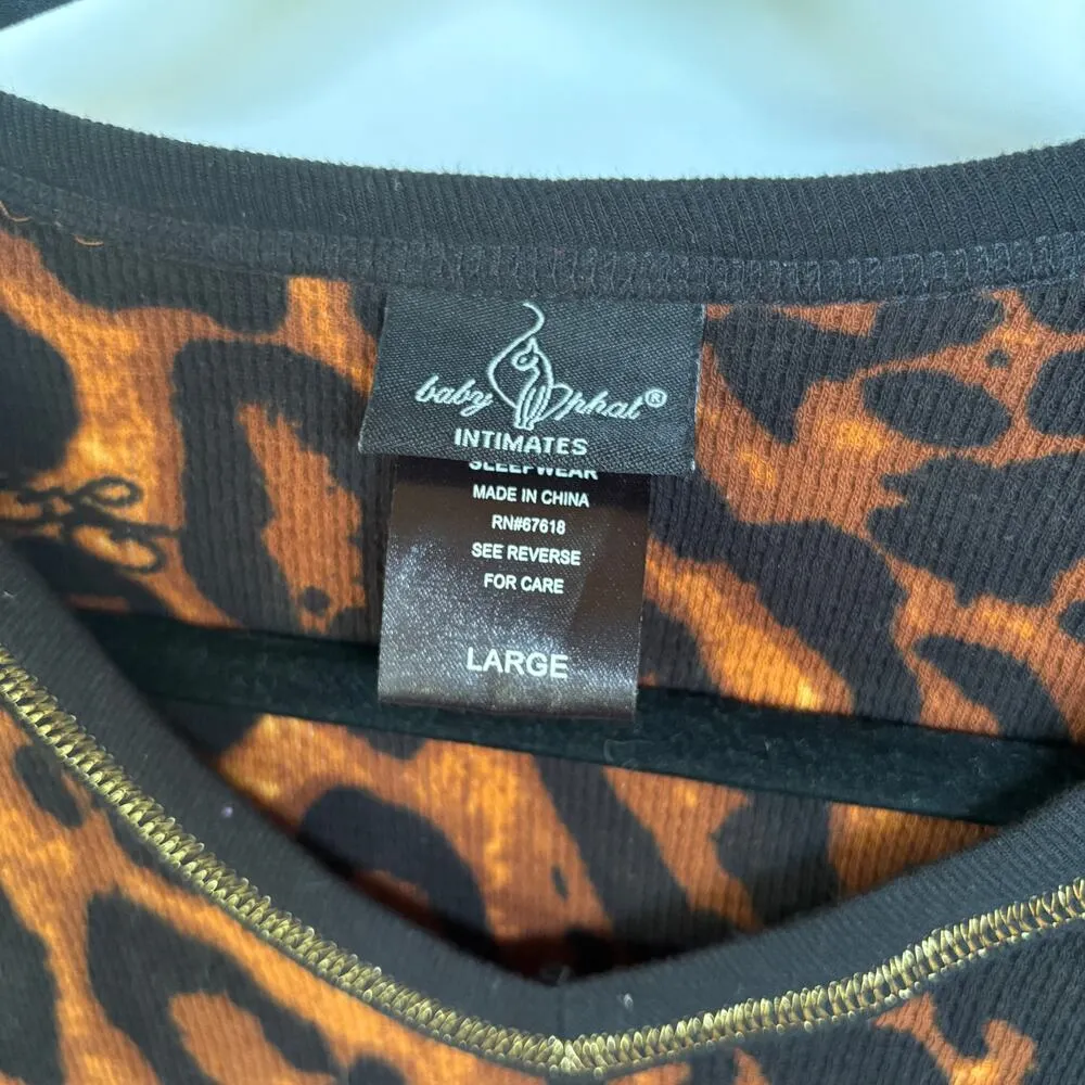 Y2K Baby Phat Leopard Print Logo Sleeve McBling Indie Sleaze Waffle Tee Large - Image 5