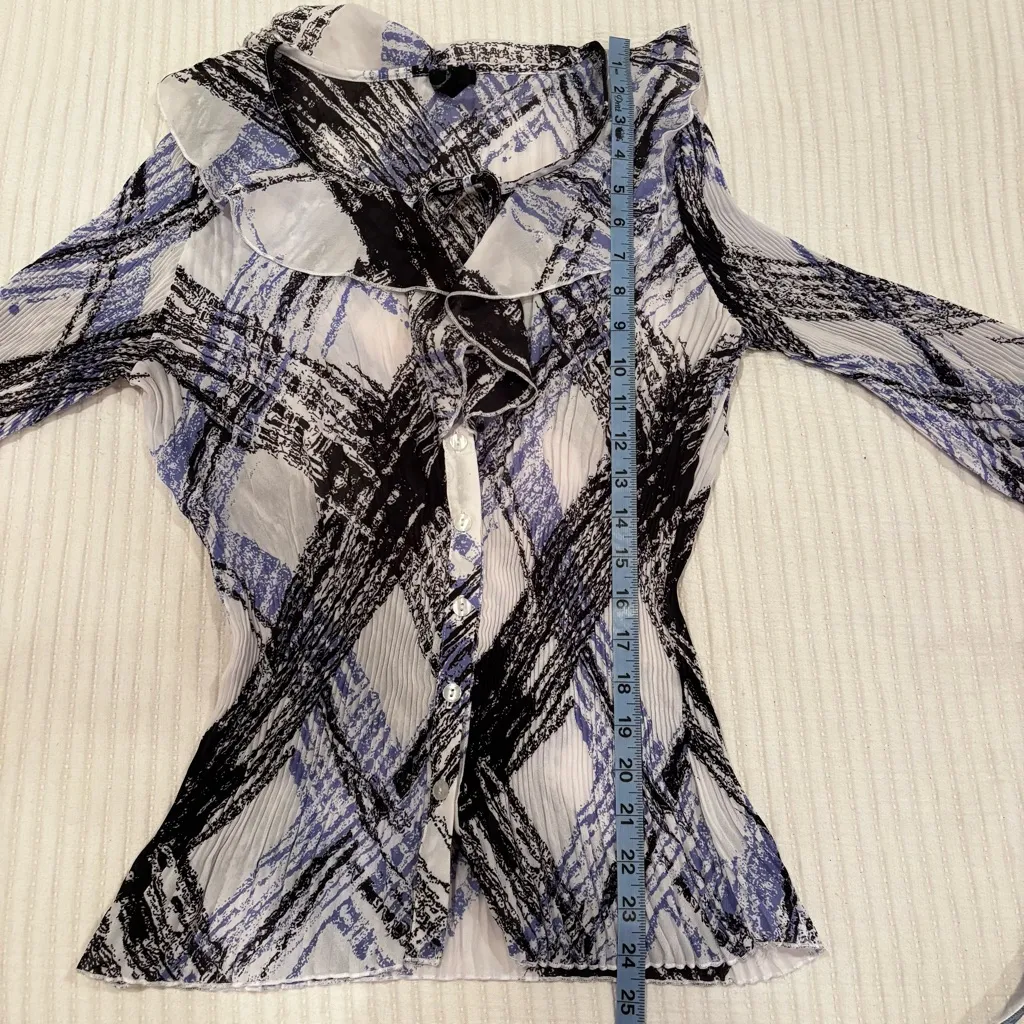 Essentials by Milano Euro Whimsy Fairy Button Up Women's Top Blue Black Ruffle M Size M - Image 13