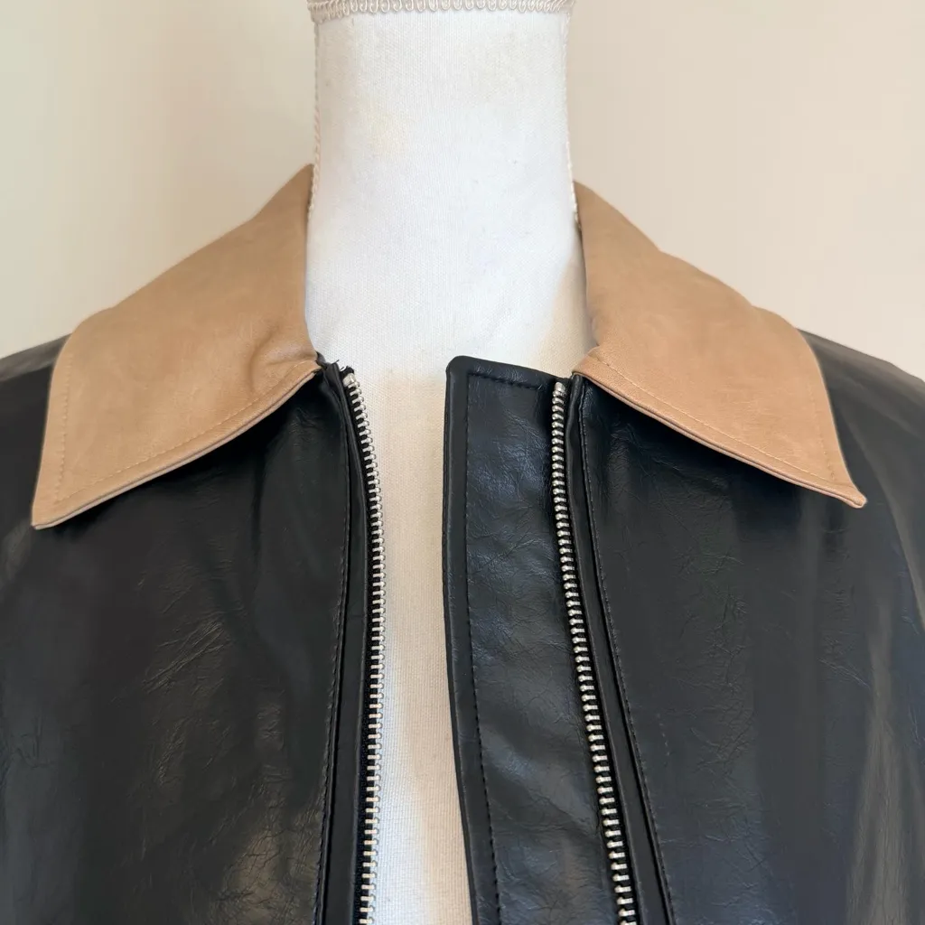 NWT Elan Oakley bomber faux leather color block women's size medium oversized - Image 6