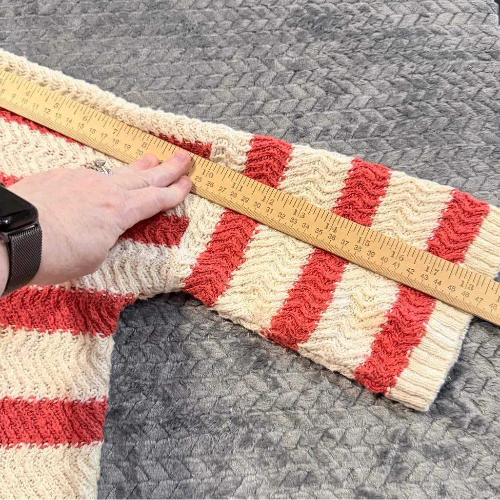 Garnet Hill Chunky Knit Sweater Orange Striped Beachy 100% Organic Cotton Size S - Image 12