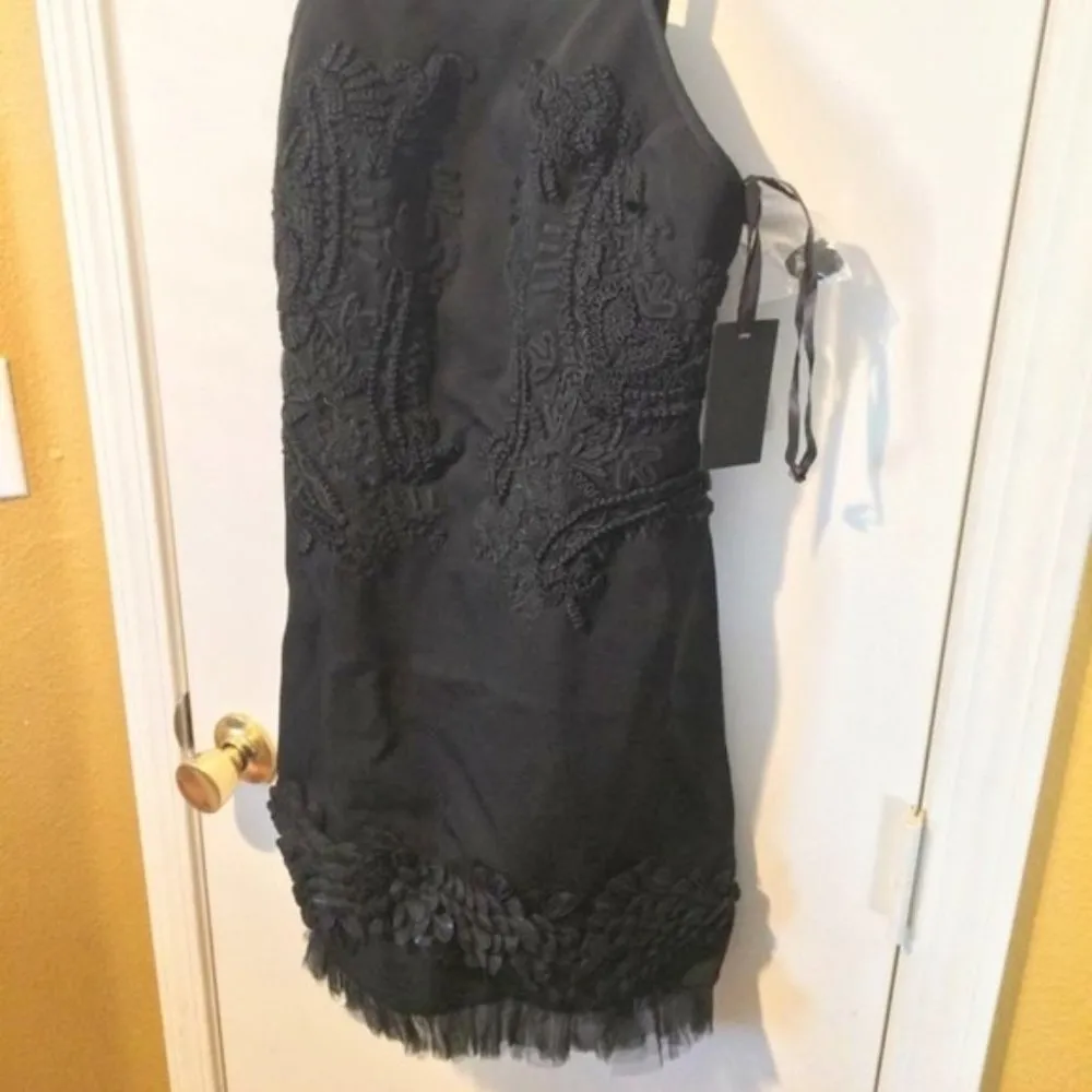 Vera Wang wool & silk embroidered passementerie heavy embellished low back dress - Image 3