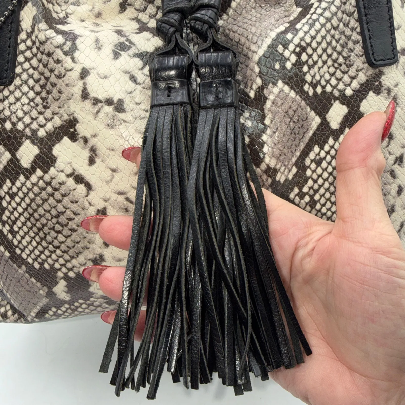 Patricia Nash 10 Year Anniversary Snakeskin Leather Bucket Tote Bag With Tassel - Image 3