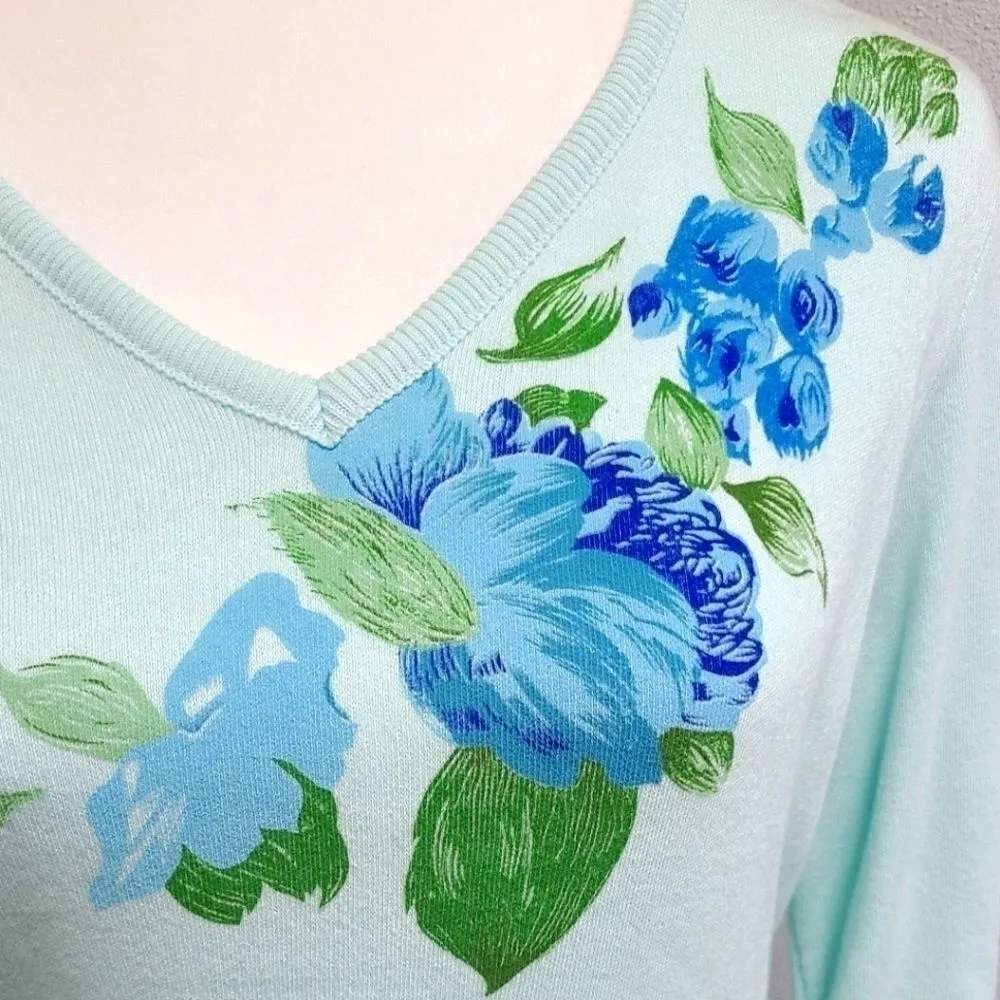 Gloria Vanderbilt Vintage Sweater Small Floral Lightweight Mint Green VTG - Image 4