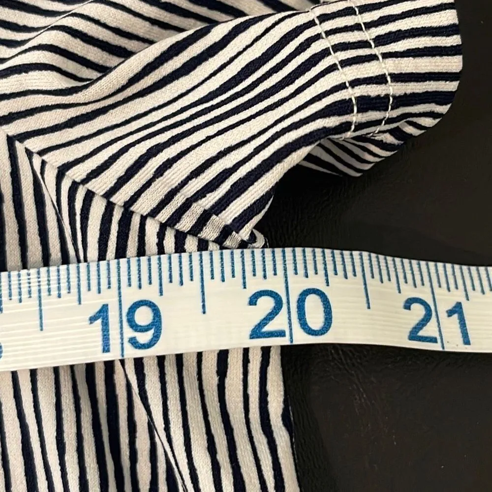 ELLE Women's Shift Dress Cold Shoulder Short Sleeve Striped Midi Large Navy Blue - Image 8