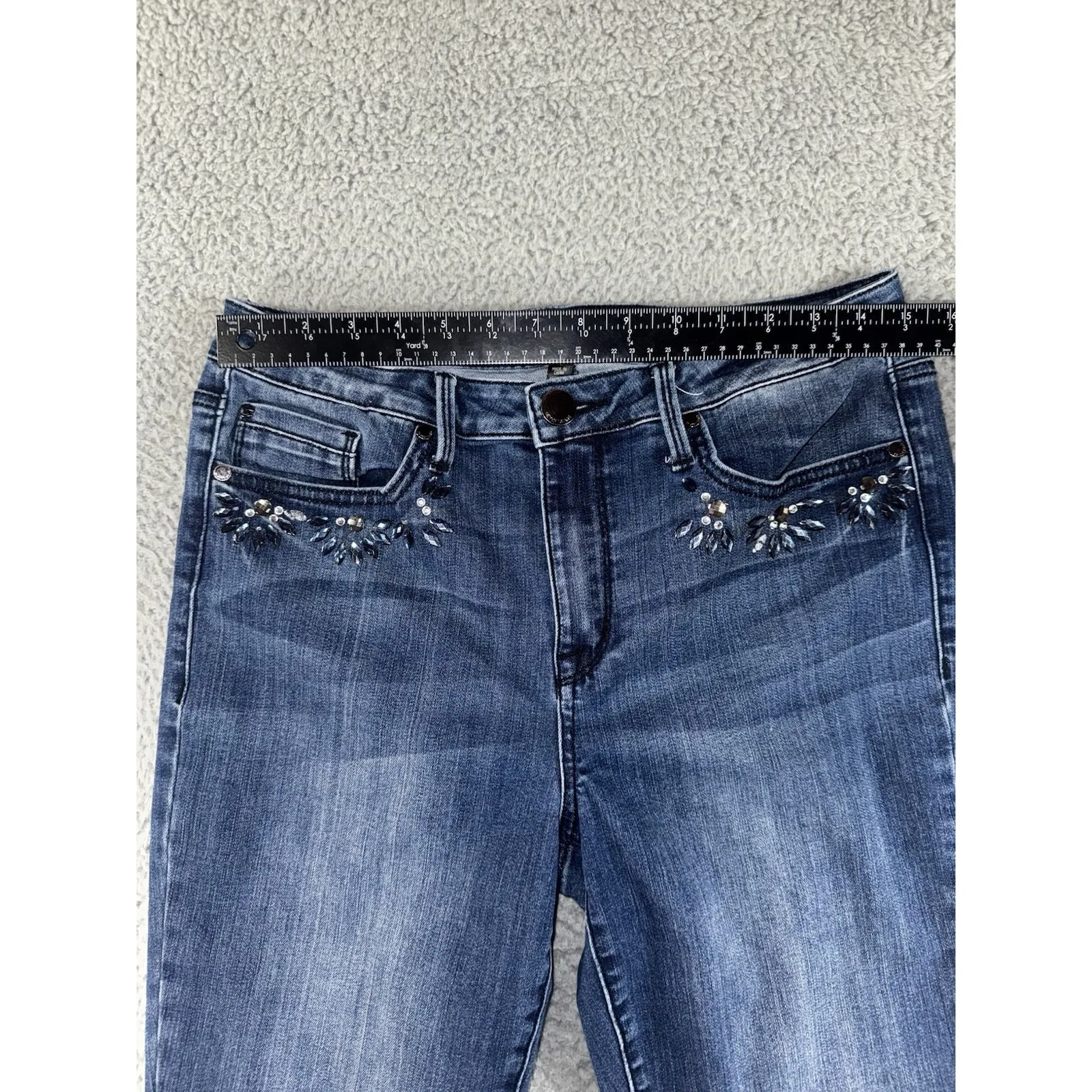 Seven7 Jeans Women 12 Mid Rise Skinny Studded Dark Wash Denim Pants Y2K‎ Boho - Image 3
