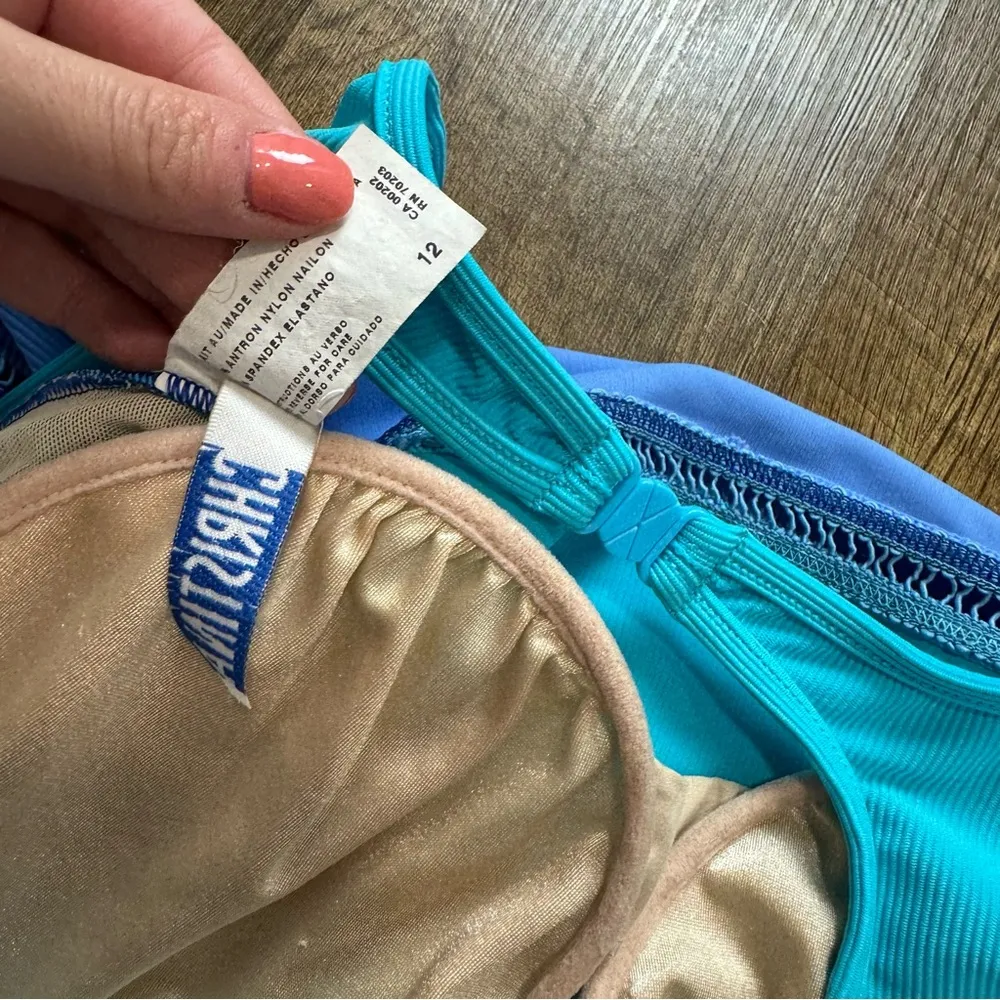 Vtg Christina 3 Tone One Piece Swimsuit Sz 12 Turquoise Periwinkle Blue - Image 12