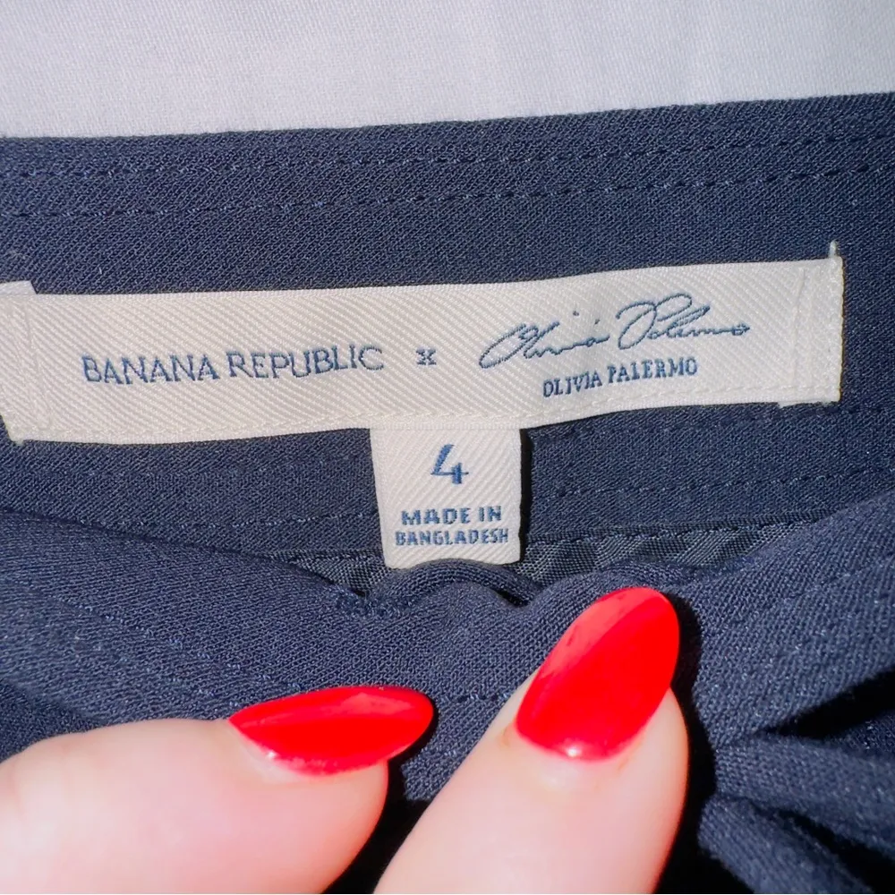 Banana Republic x Olivia Palermo Tuxedo Stripe Navy Blue Lace Front Flared Pants - Image 2