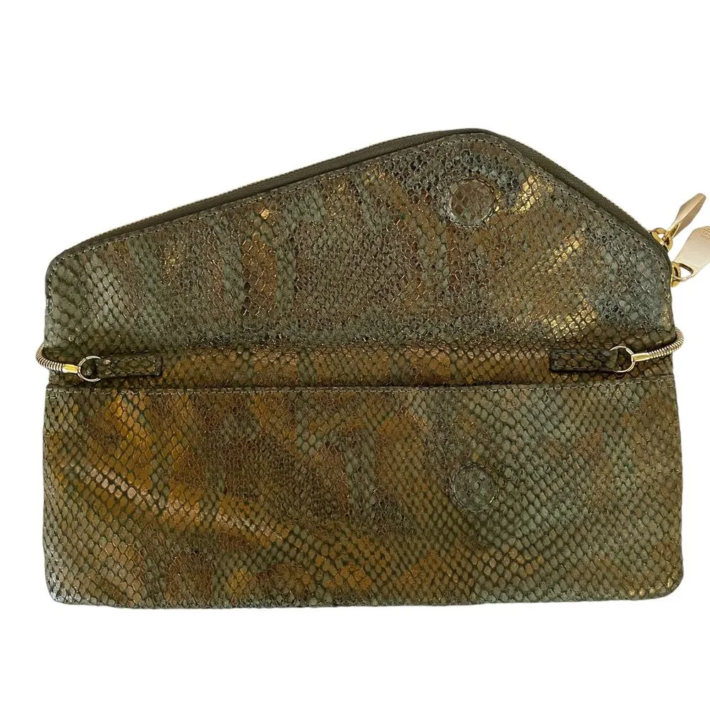 Debutante Slim Metallic Snake Print Asymmetric Clutch Evening Bag - Image 4