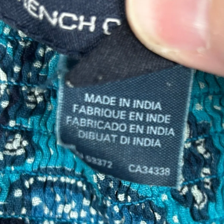 French Connection Strapless Tube Top Smocked Sundress Teal Blue Green Print Boho - Image 5