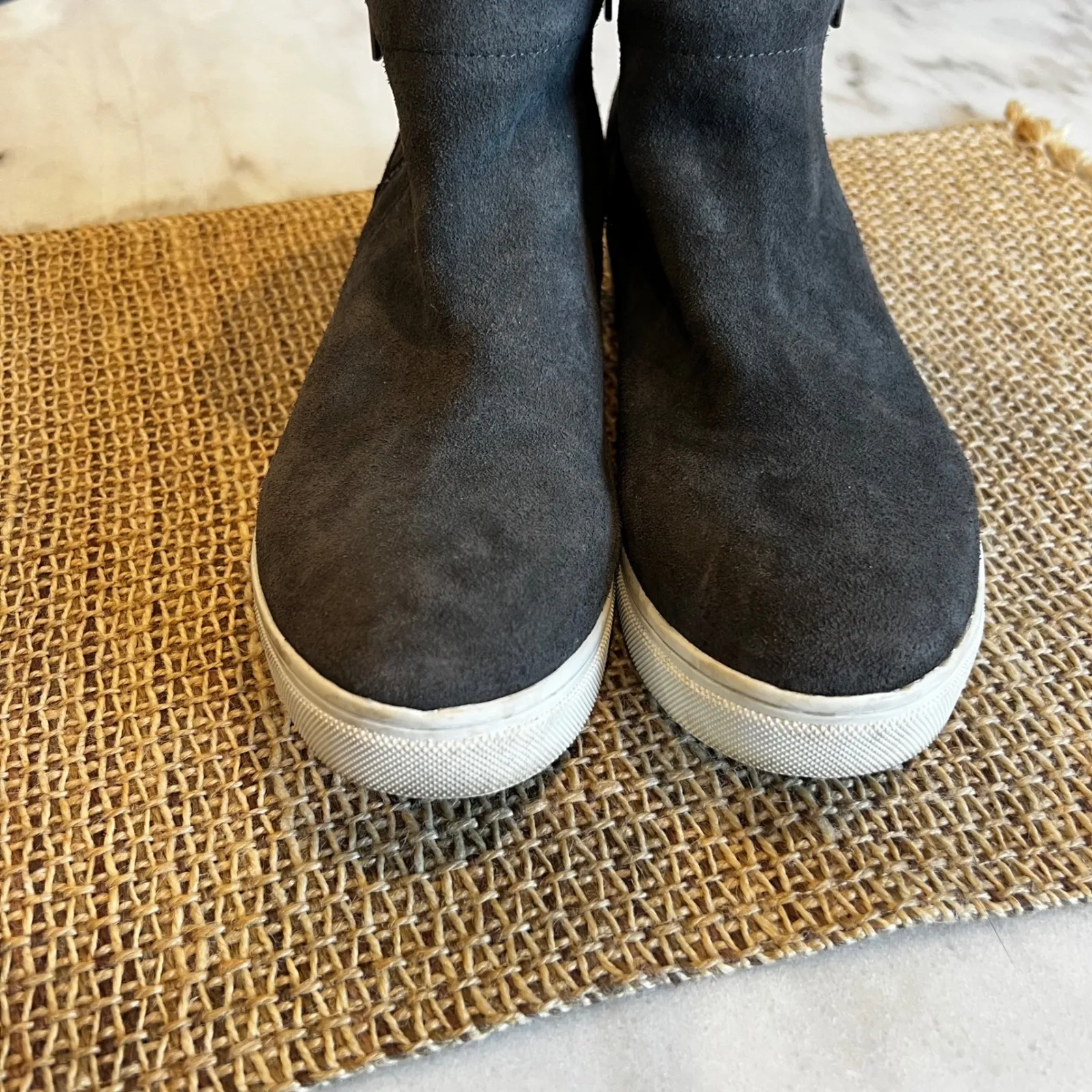 Blondo Gray Suede‎ Waterproof Faux Fur Lined Wedge Ankle Booties - Image 2