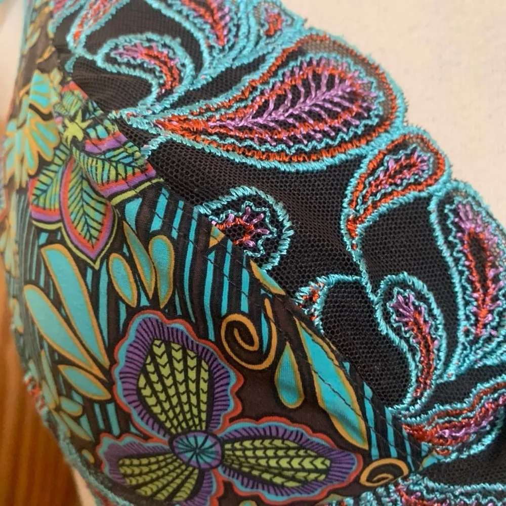 Allande Fine French Lingerie intricate floral detailing lace silk bows size 34c Blue - Image 2