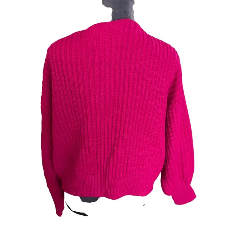 Lush Clothing LUSH Pink Ribbed Open Front Cardigan Sweater Cozy Oversized Knit Size M - Image 3