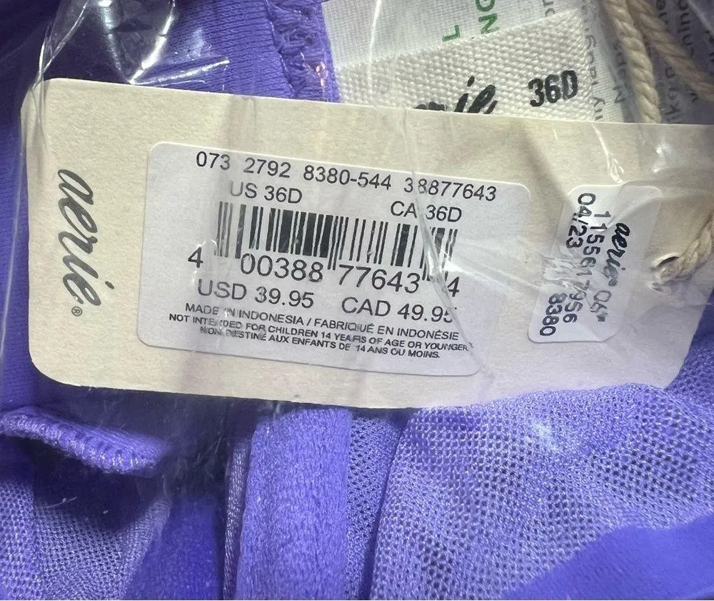 NWT Aerie SMOOTHEZ Mesh Unlined Balconette Bra Underwire Purple Size 36D NEW - Image 7