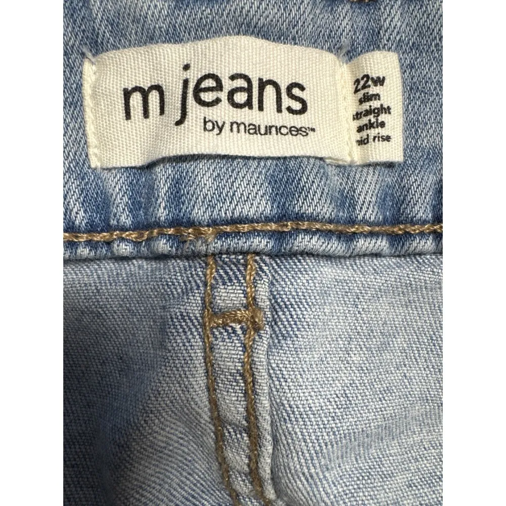 M Jeans by Maurice's Distressed Denim Straight Leg Ankle Jeans 22W Blue - Image 7