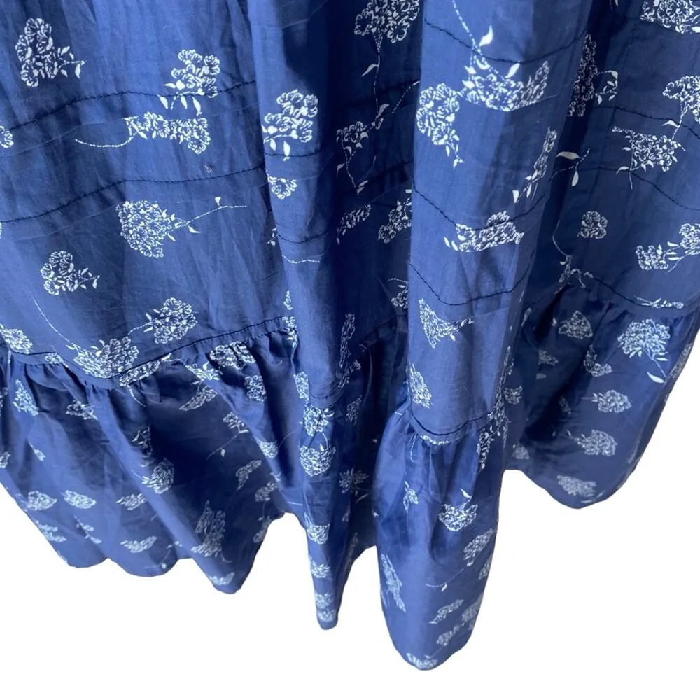Band of Outsiders Blue Floral Print Long Tiered Maxi Dress size large UK 2 - Image 7