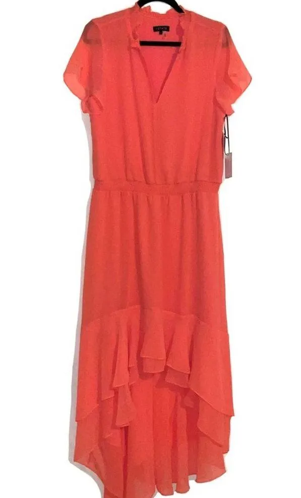 NWT 1 State WildFlower Bouquet High Low Short Sleeve Midi Dress in Cameo Coral L - Image 2