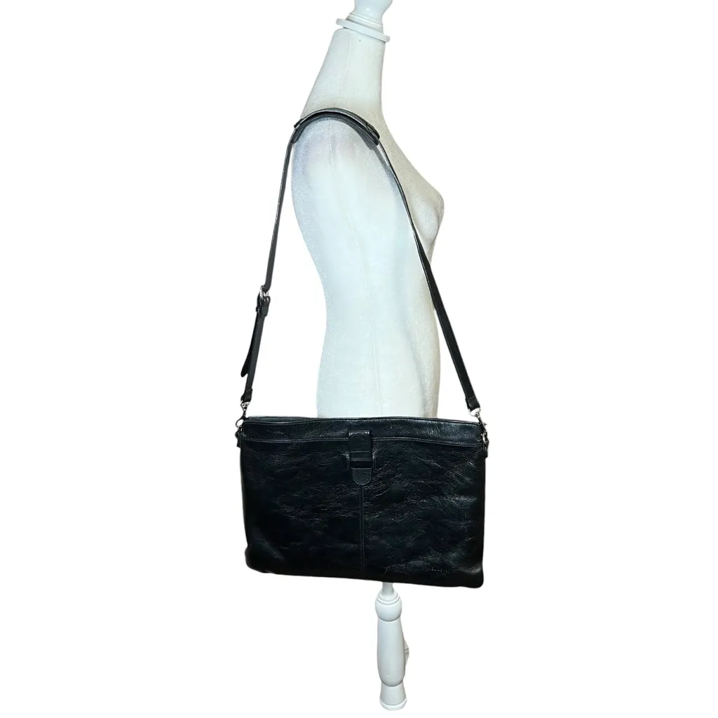 WILSONS LEATHER Pelle Studio Messenger Bag Satchel Black Italian Handbag Work - Image 14