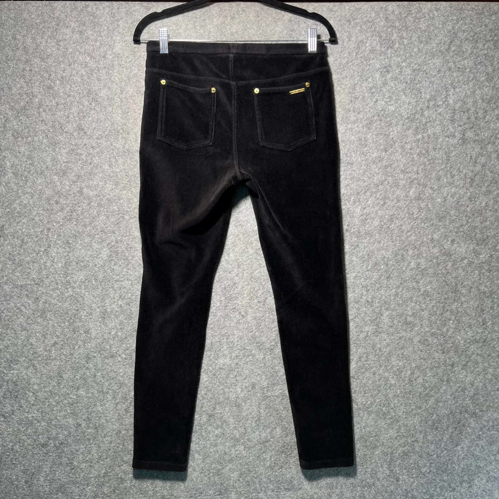 MICHAEL KORS Black Corduroy Stretch Pants Women's Medium Gold Hardware - Image 7