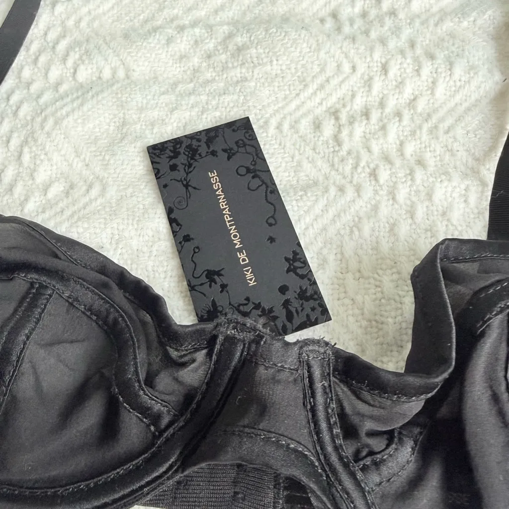 NWT Kiki de Montparnasse Sheer Taped Demi Bra, Black Silk Chiffon, Sz 32A - Image 2