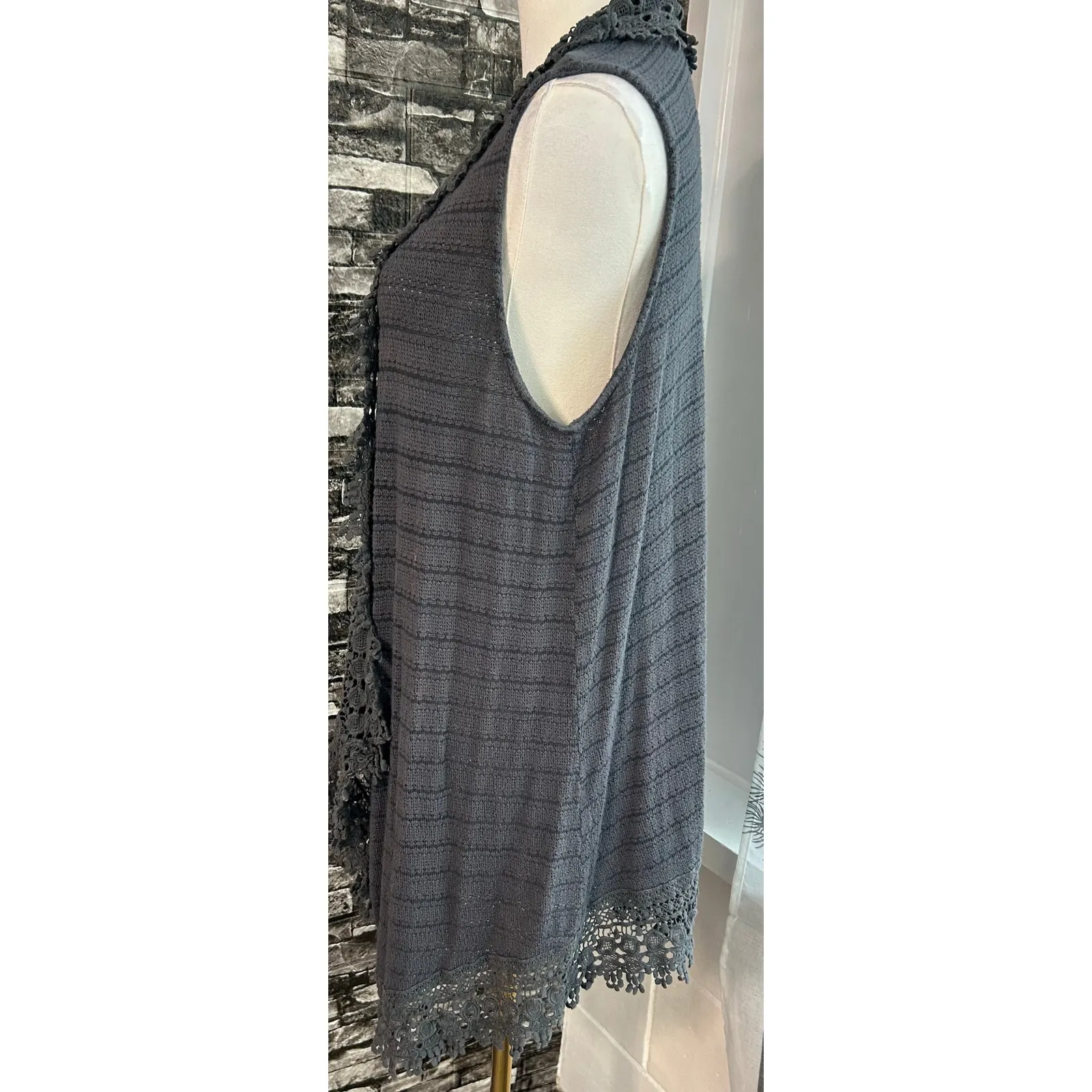 Eyeshadow Crochet Vest Med Asymmetrical Hem Army Green Boho Punk Retro Cottage - Image 5