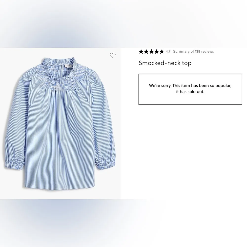 J.CREW Top Women Blue Stripe Smocked Neck Blouse Long Sleeve Sz S Smudge/Hole - Image 2