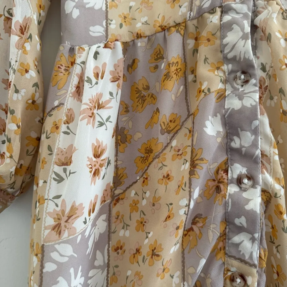 Paper Crane Yellow and Cream Tiered Ruffled Midi Dress women size S - Image 6