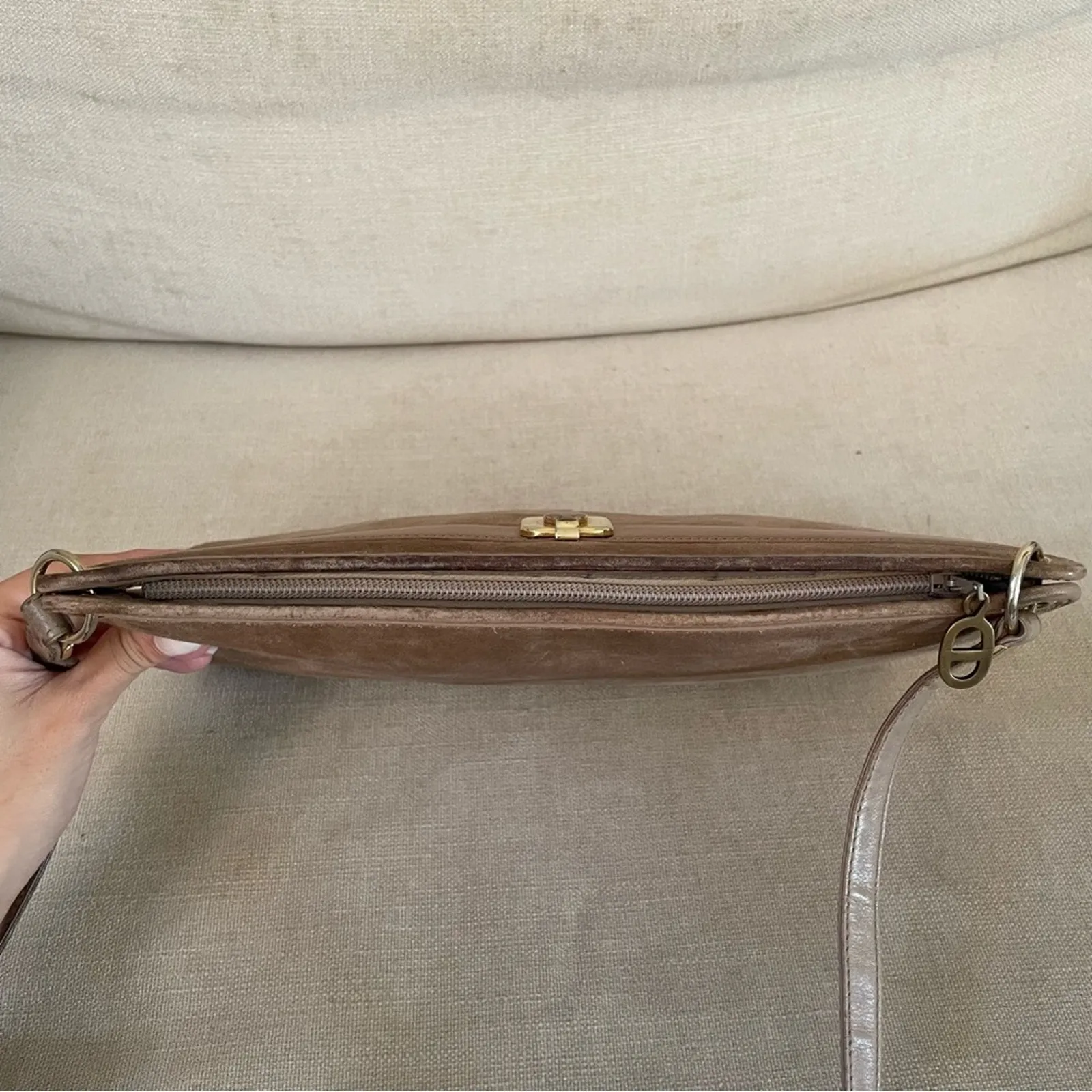 DIOR Christian Dior Taupe / Light Brown Suede Leather Shoulder Bag - Image 7