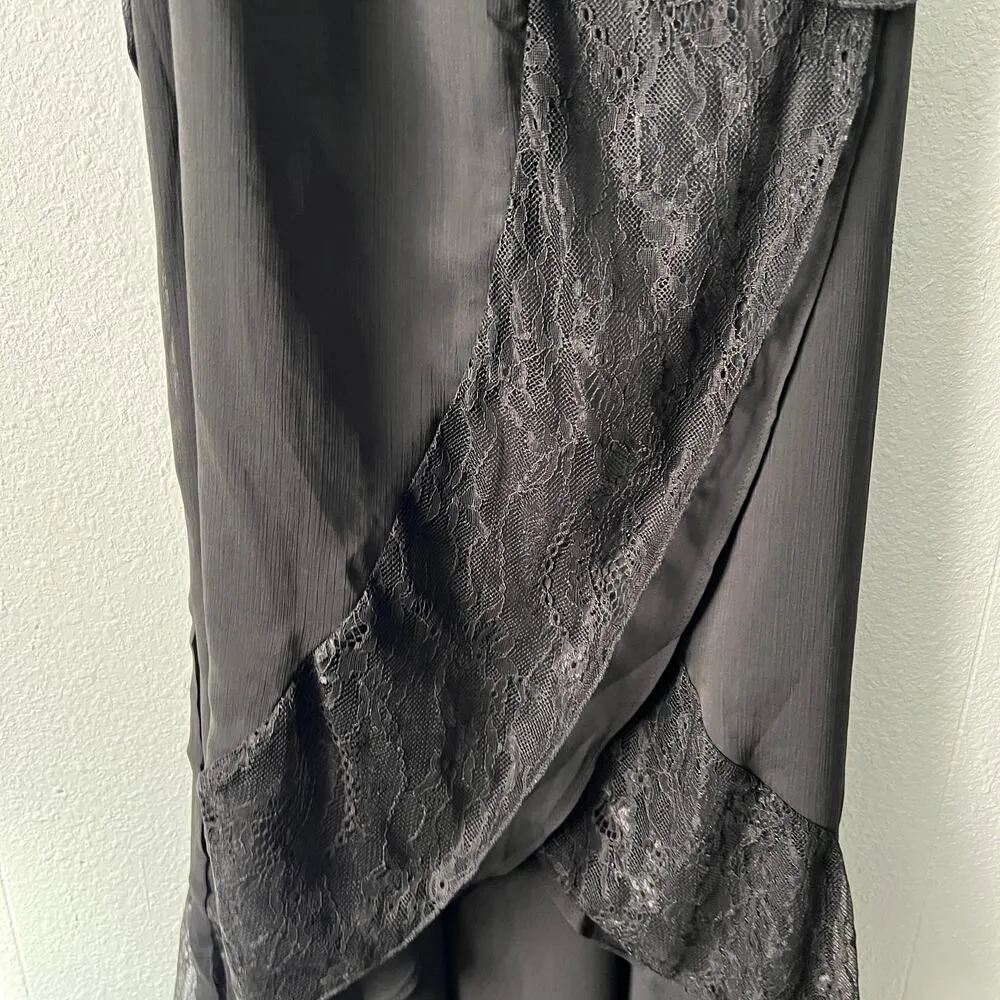 White Closet Womens Wrap Dress 14 Maxi Ruffle Lace Witchy Fairygoth Whimsigoth Black - Image 5