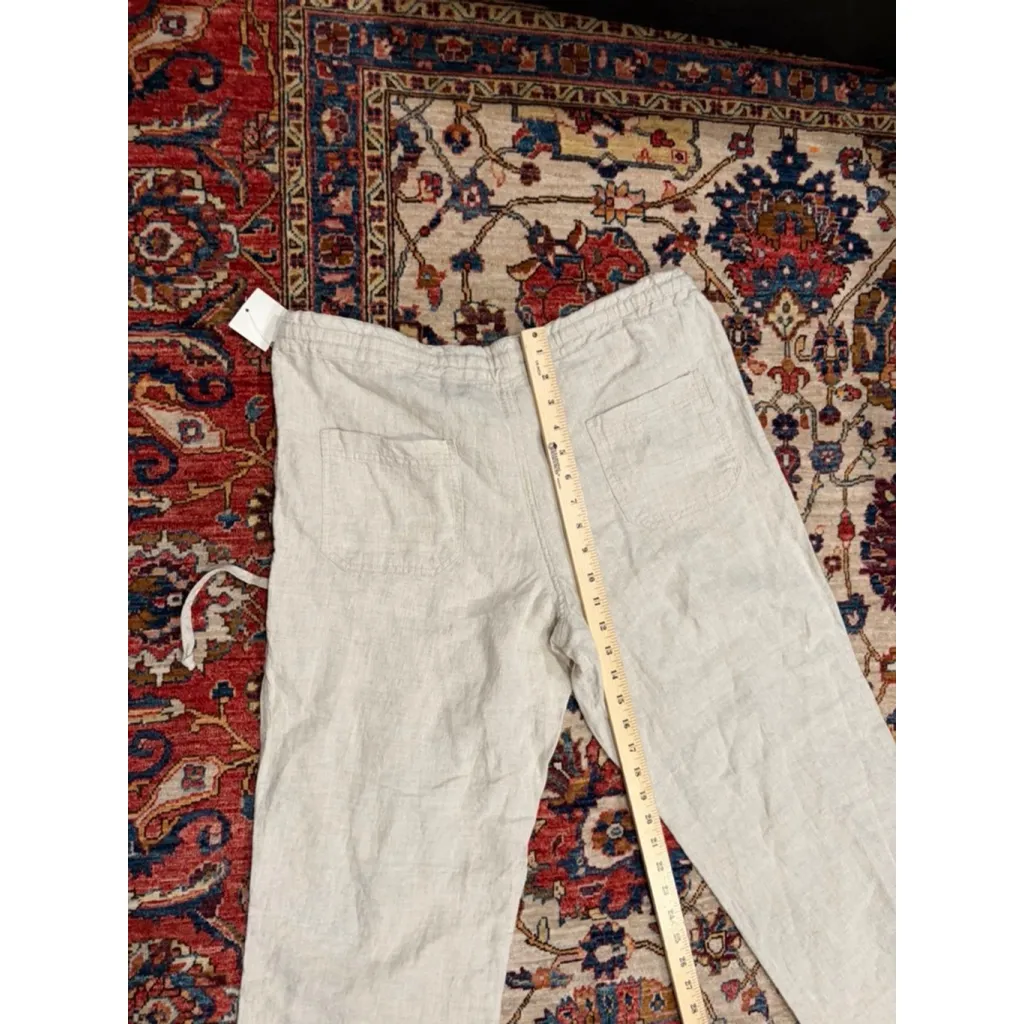 Allen Allen 100% Linen Drawstring Pants Natural Beige Women’s L NWOT - Image 7