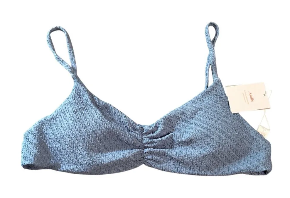 NWT Andie Swim Dusty Slate Blue Size XL Symi Bikini Top Textured Adjustable - Image 1