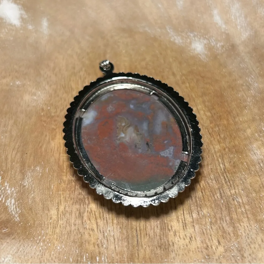 Red & Green Jasper Round Stone Silver Tone Pendant - Image 10