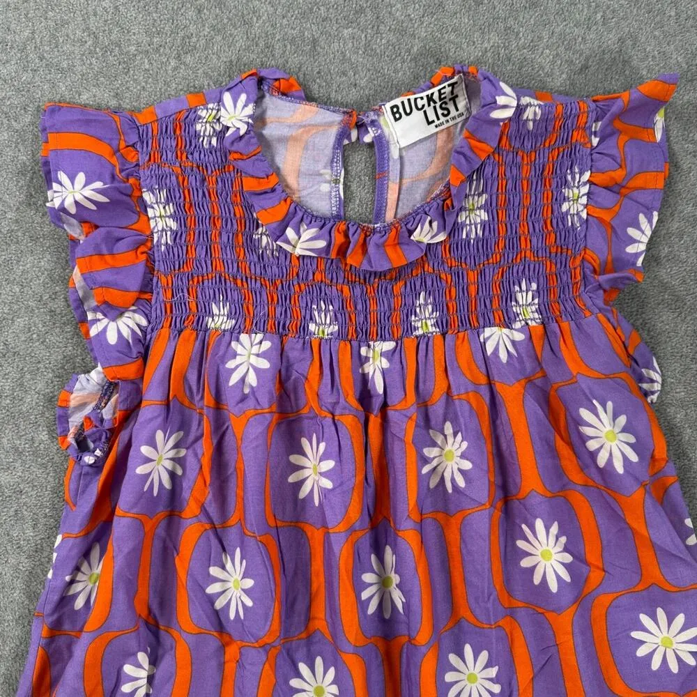 BUCKET LIST Daisy Babydoll Top Women's Small Purple Flutter Sleeve Ruffle Mod - Image 5